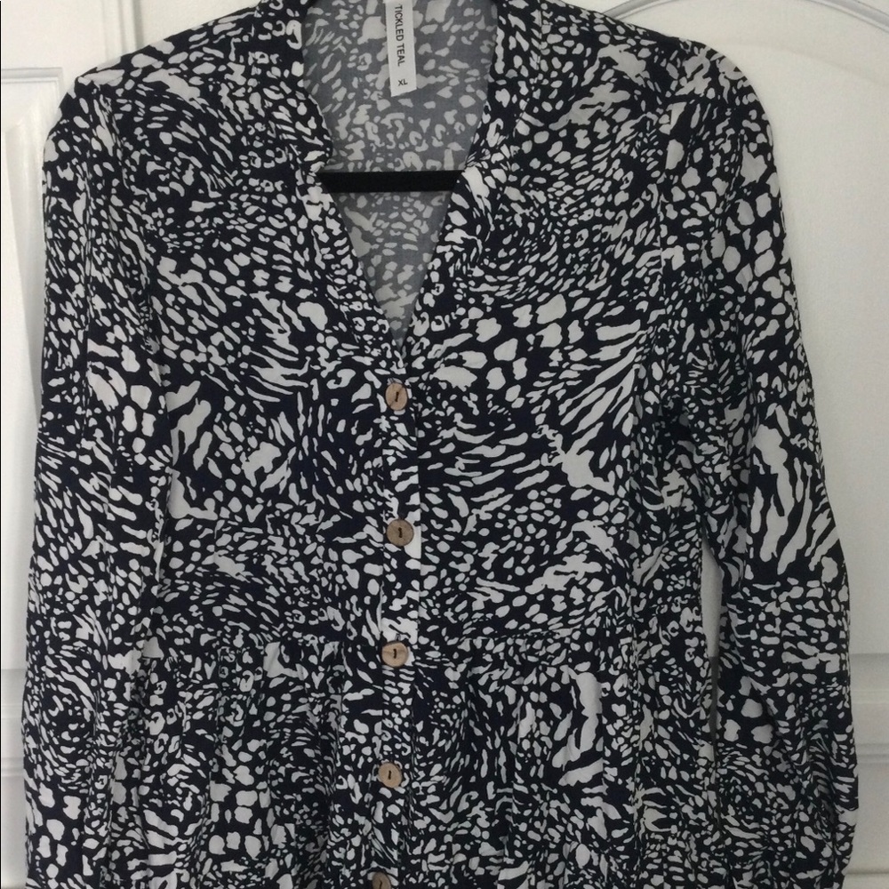 Long Sleeve Navy Print Top